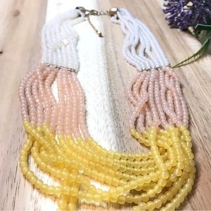 Beautiful Beaded Chunky Fashion Statement Necklace Goldtone Layered Multi-Color